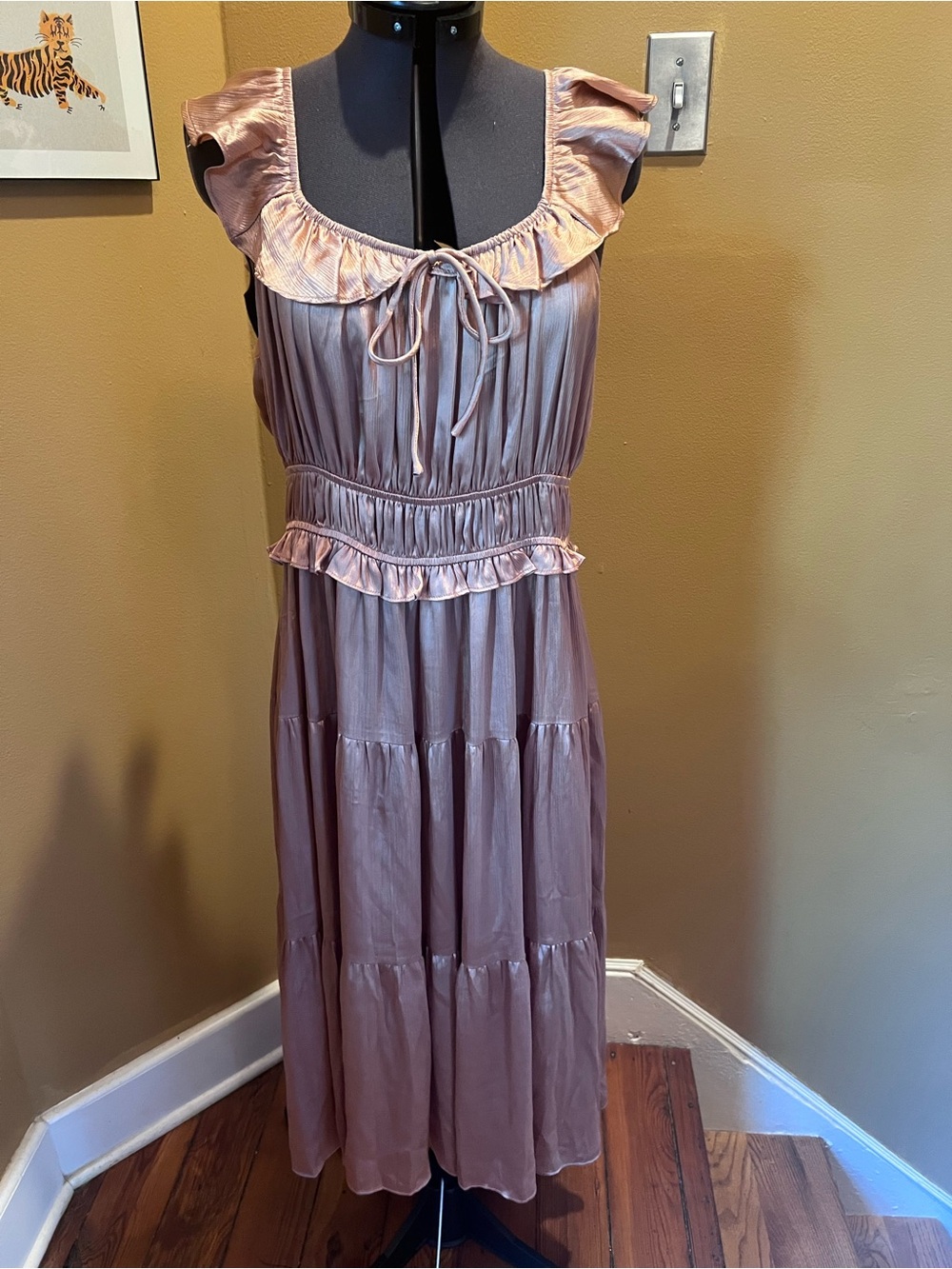 ARULA Dusky Rose Ruffle-Tiered Maxi Dress